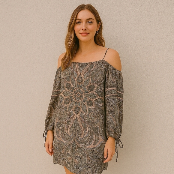 ALEXIA ADMOR Paisley Print Off-the-Shoulder Dress - Size M - NWT - Picture 1 of 14